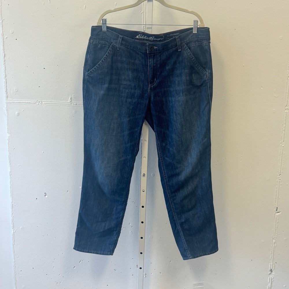 Eddie Bauer Women 14 Boyfriend Slim Jeans Dark Wash Blue Denim Pants Full Length